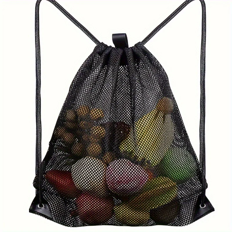 Large Capacity Portable Fruit And Vegetable Drawstring Bundle Pocket Bag, Beach Clothes Mesh Storage Bag,