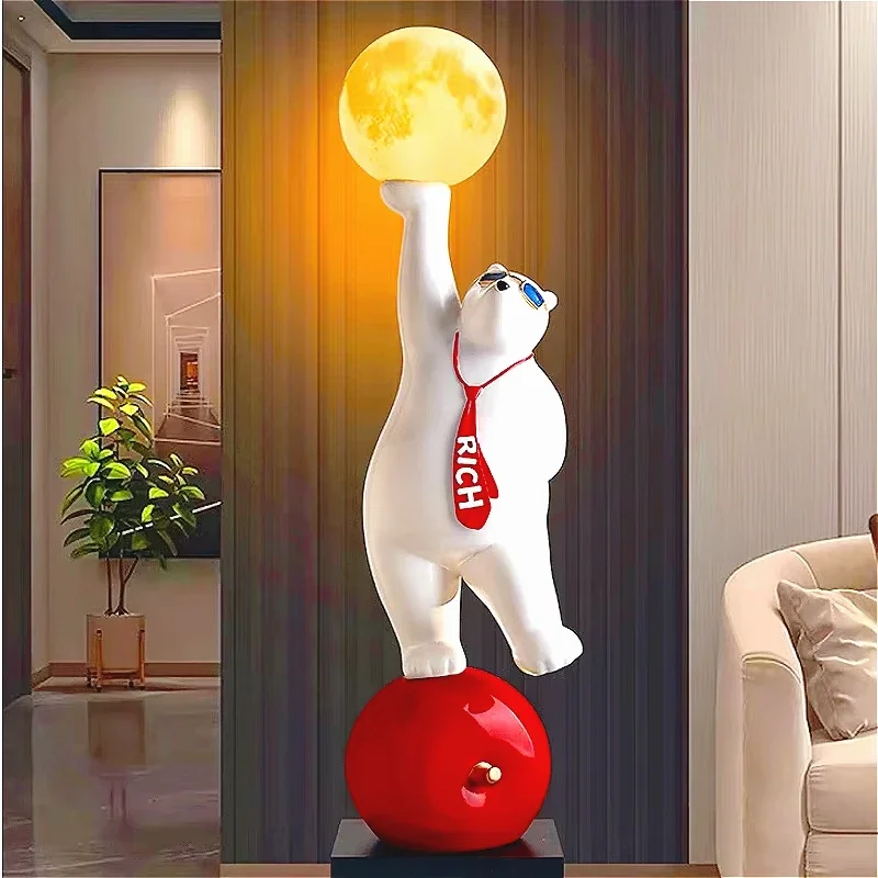 Resin Polar Bear Large Sculpture, Moon Lamp Floor Decoration,  Statues for Decor Home Decoration Accessories