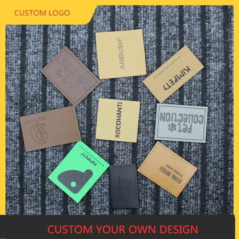 50x Custom Heat Press Blank Leather Patches Leatherette Clothing LOGO Iron On Custom Pu Leather Label Leather Patch For Clothing