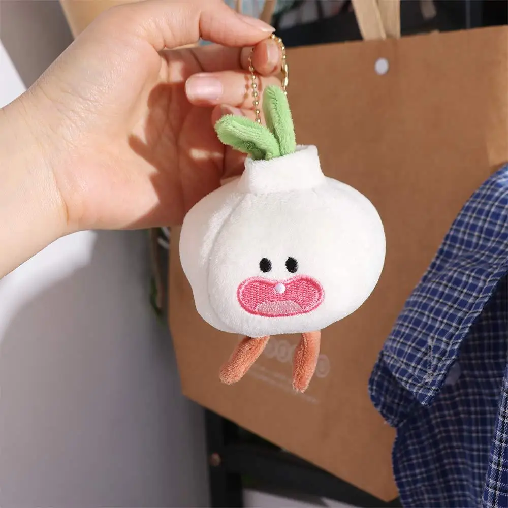 Pflanzen-Schlüsselanhänger, Knoblauch-Plüschpuppe, süßer lustiger Schlüsselanhänger, Gemüse-Schlüsselanhänger, einzigartiger vegetarischer Miniatur-Knoblauch-Anhänger, Rucksack-Anhänger
