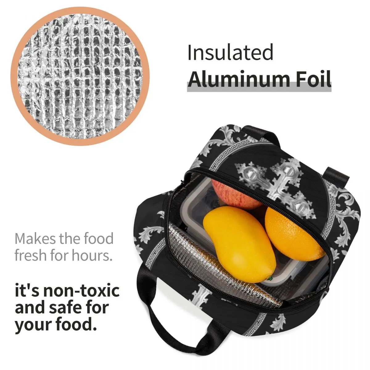 Borse per il pranzo isolate con Design anticcristo barocco per la scuola di lavoro Goth Gothic Art Resuable Cooler Thermal Lunch Box donna bambini