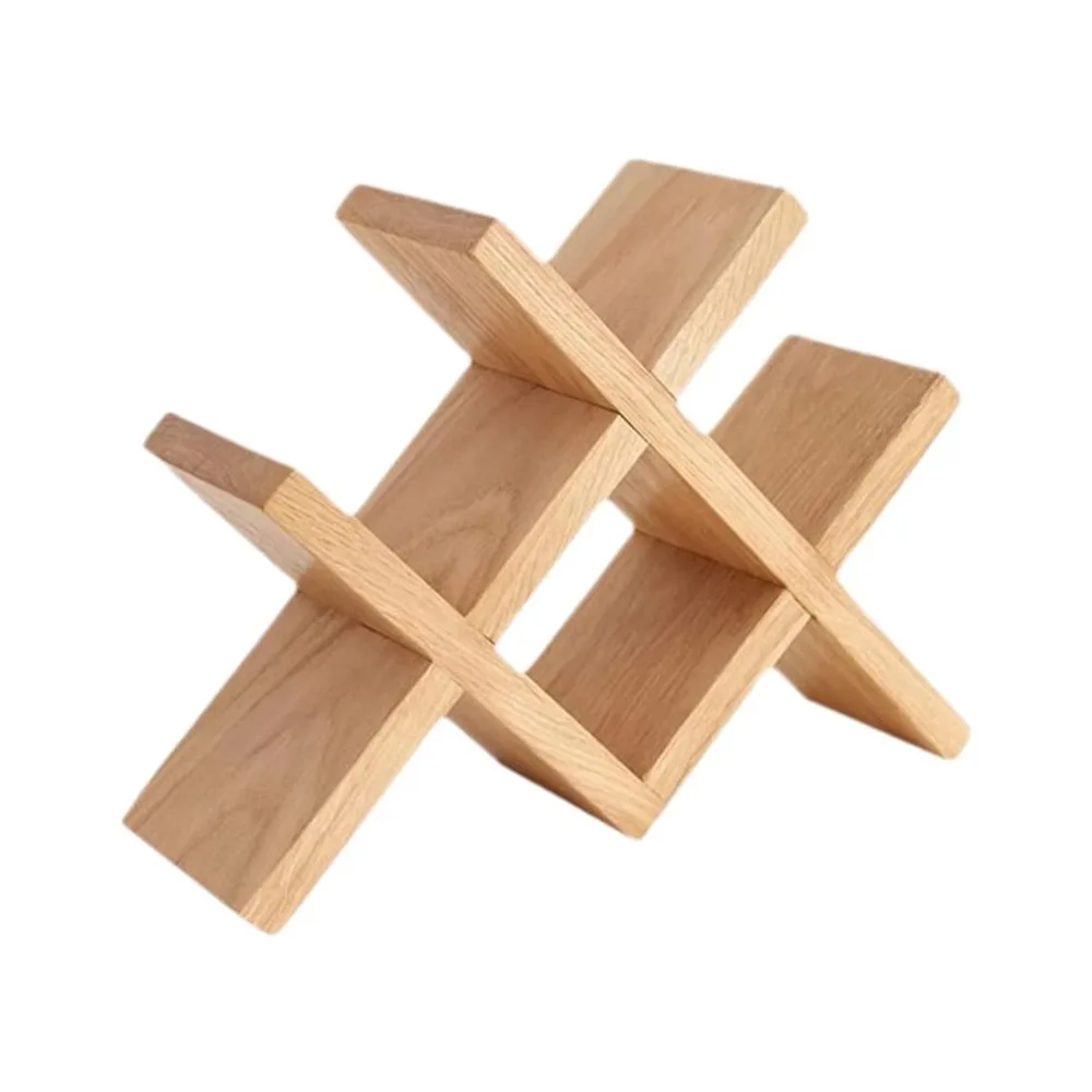 

4-Bottle Solid Wood Wine Rack Rustic Style Decorative Wine Storage Shelf Space Saving Standing Wine Display Rack Cellar Basement