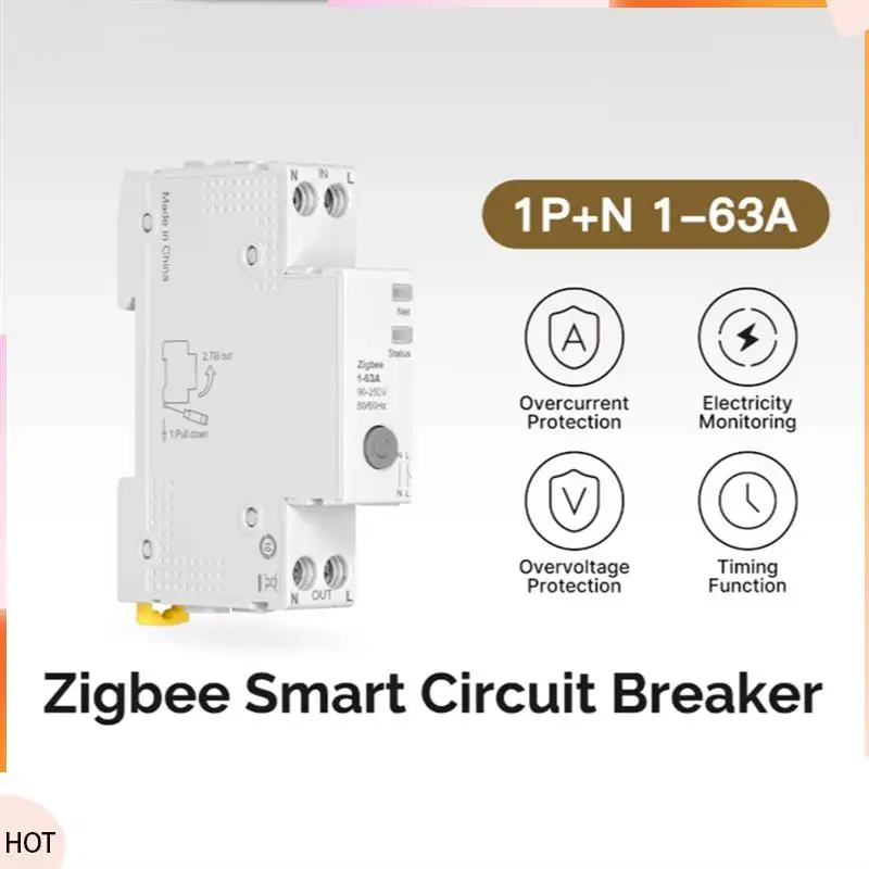 Новости Умный автоматический выключатель Tuya Zigbee 63A Монитор электроэнергии Набор порогов огнестойкой сигнализации Управление через приложение V0 Огнестойкий