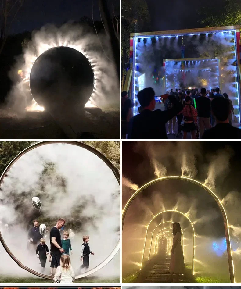 Internet celebrity fog channel door cultural tourism night tour scenic led lighting drainage props stainless steel interactive