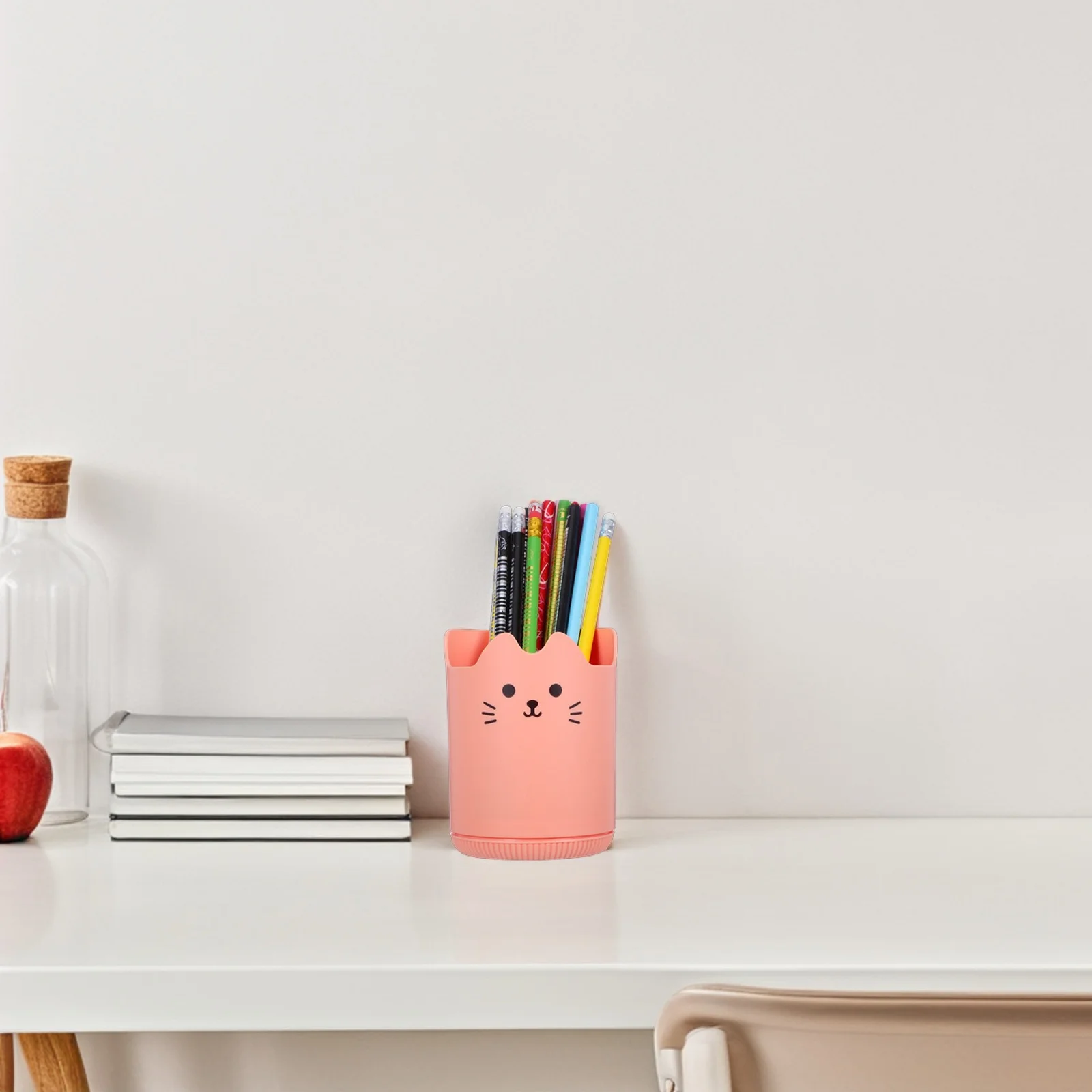 صندوق تخزين حامل أقلام مكتبي ذو سعة كبيرة، تصميم كرتوني وردي، منظم متعدد الوظائف لفرش المكياج المدرسية والمكتبية #4