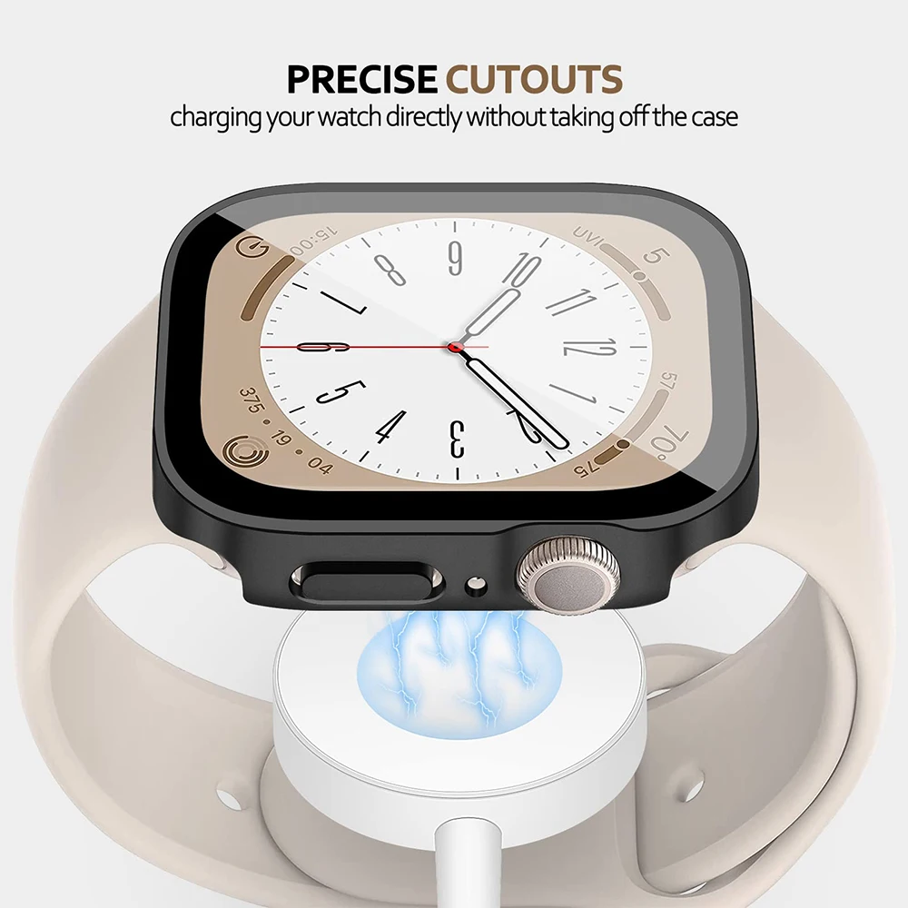 Glass+cover For Apple Watch case series 8 7 6 5 4 se 44mm 45mm 41mm 40mm PC Waterproof Screen Protector apple watch Accessories