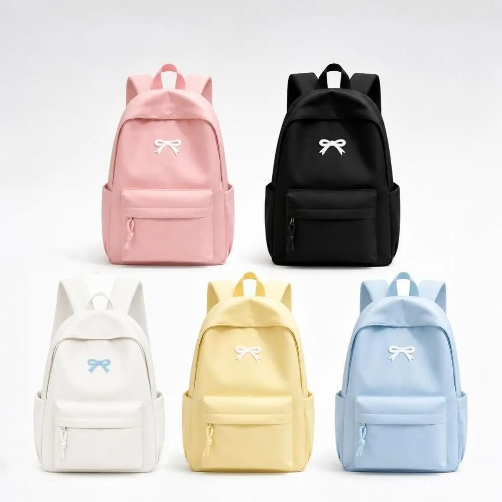 Fashion Casual Bow Embroidered Backpack Large Capacity Versatile School Bag Simple Shoulder Bag for Students