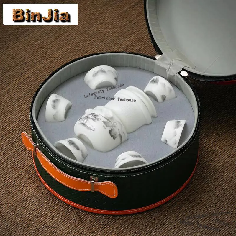 Jade Porcelain Handmade Tea Set Household Hand Drawn Auspicious Clouds Tea Set Boutique Tea Ceremony Pot And Cup Set Cafes Craft