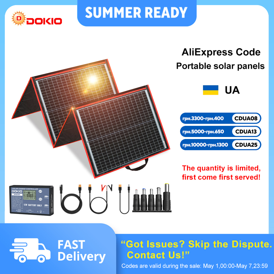  160W(Ships from Ukraine)18V Flexible and Foldable Solar Panel with Kickstand & PWM Controller,Portable Solar Charger for Camping 