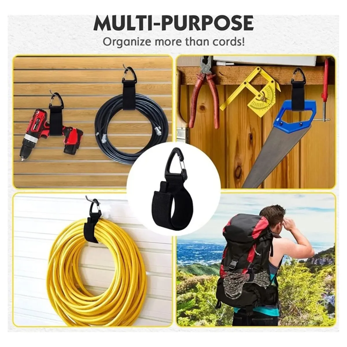 

10 шт. подвесные карабины L-размера для прочных ремней, нейлоновые ремни для хранения с удлинительными шнурами, организация и хранение