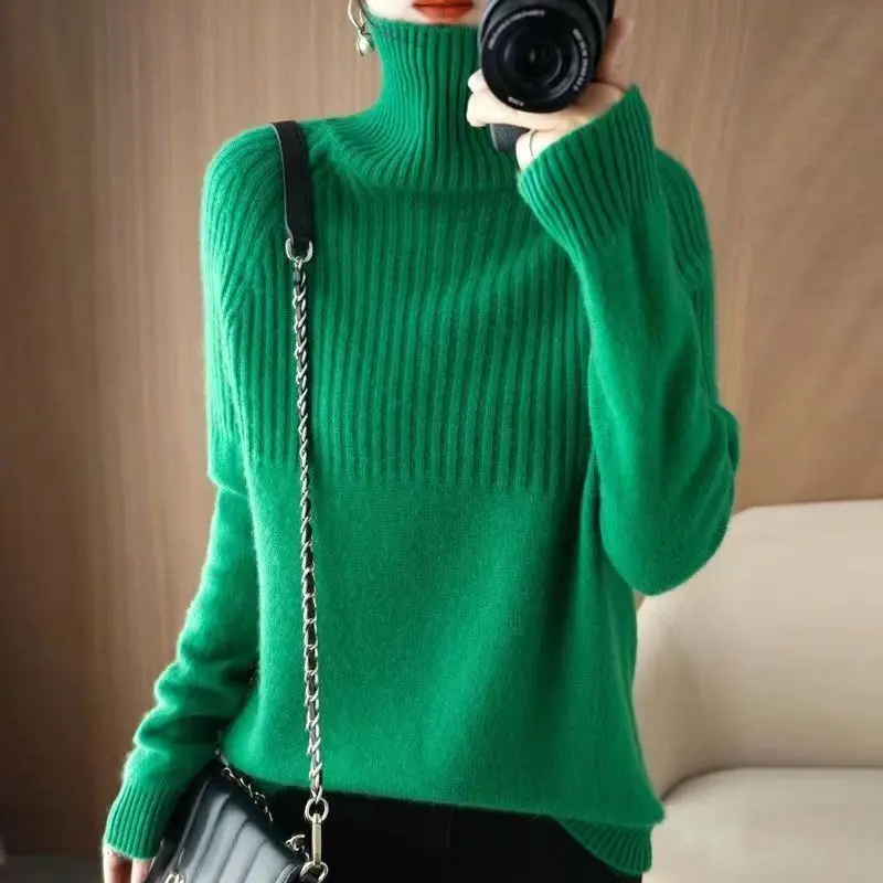 

Autumn and Winter Turtleneck Cashmere Sweater Woman New Style Languid Breeze Loose Thick Pullover Underlay Wool Sweater D101