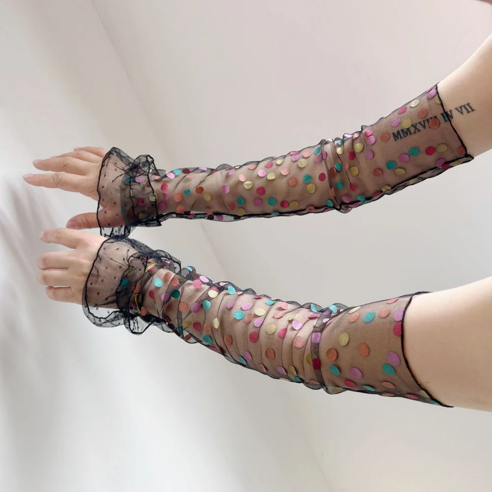 Lolita Summer Polka Dot Mesh Sunscreen Arm Sleeves Soft Sheer Breathable Women's Long Fingerless Gloves Sexy Y2K Accessories image 6