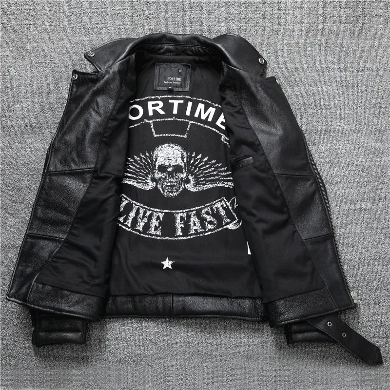 Tcyeek New Mens Cowhide Leather Jacket Autumn Spring Men Clothing Genuine Leather Coat Label Moto Biker Jackets Casaco Masculino