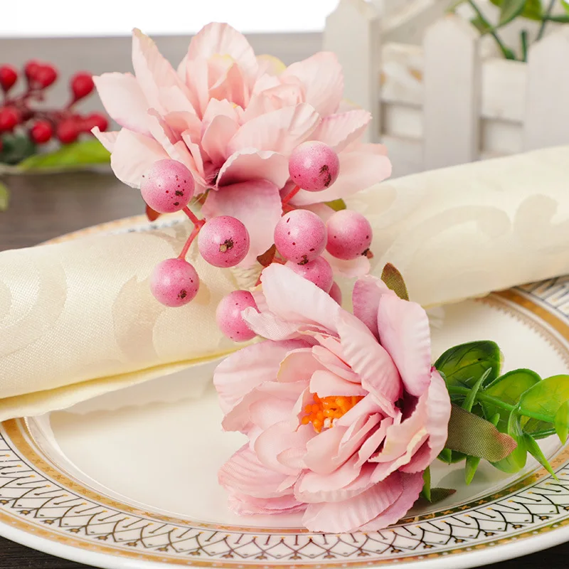 6Pcs/Lot Flower Napkin Rings Wedding Napkin Rings Holder Spring Floral Serviette Buckles Holder Festival Party Table Decoration