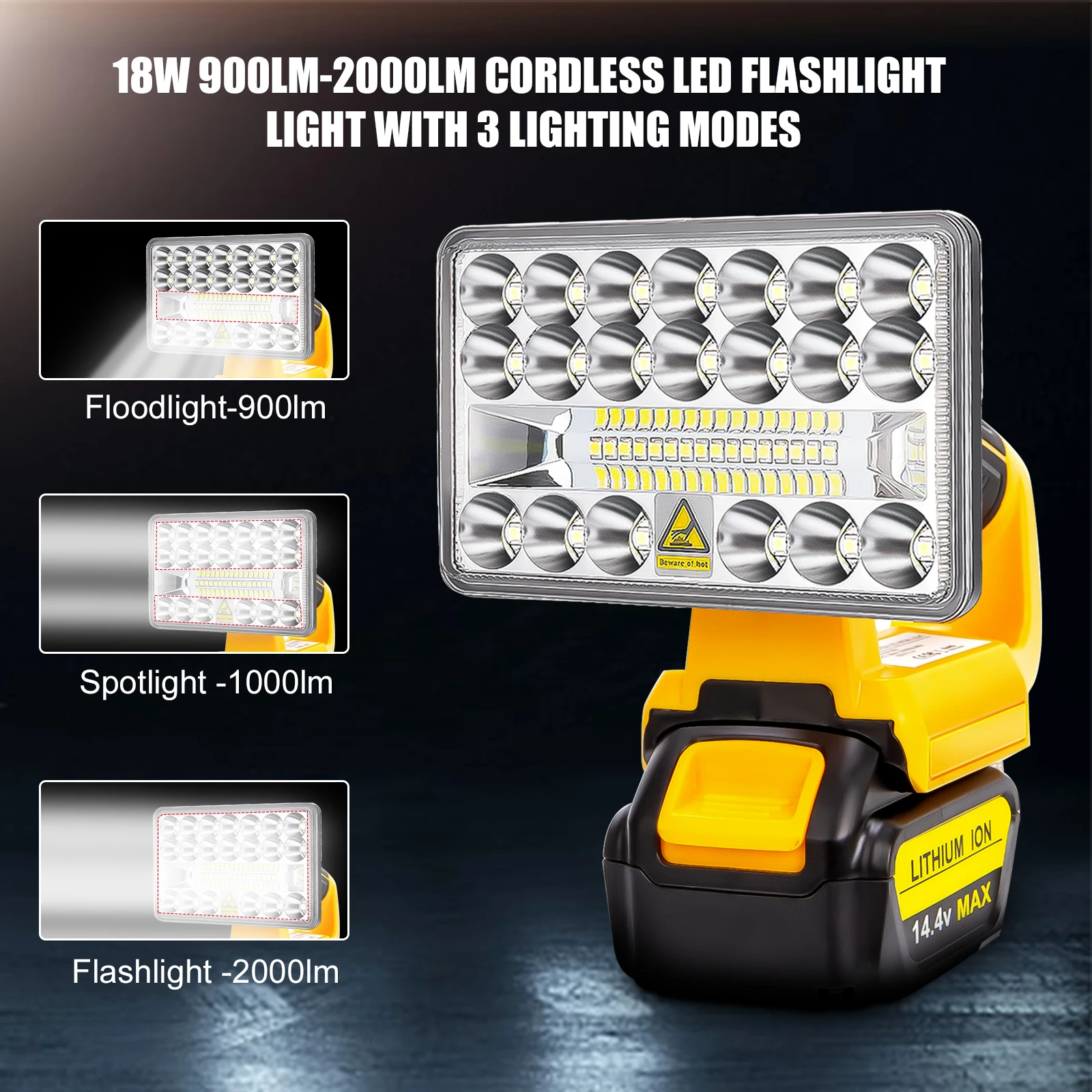 18W Portable LED Flashlight Work Light Outdoor Camping Working Torch for Dewalt/Milwaukee/Makita/Bosch 18V 20V Li-ion Battery