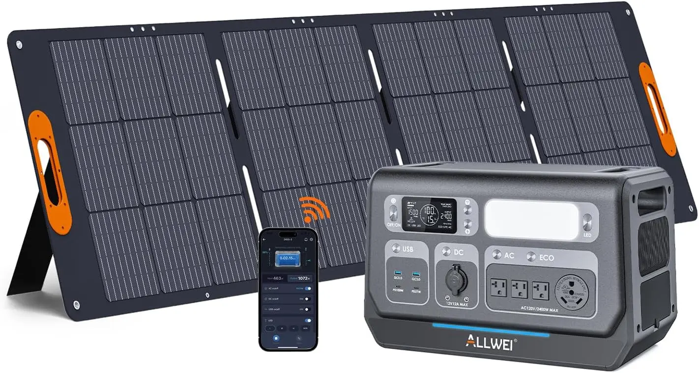 

Solar Generator 2400W with 1x 200W Solar Panel, 2048Wh LiFePO4 Portable Power Station, Fast Charge in 1.5H, 4 AC Outlet