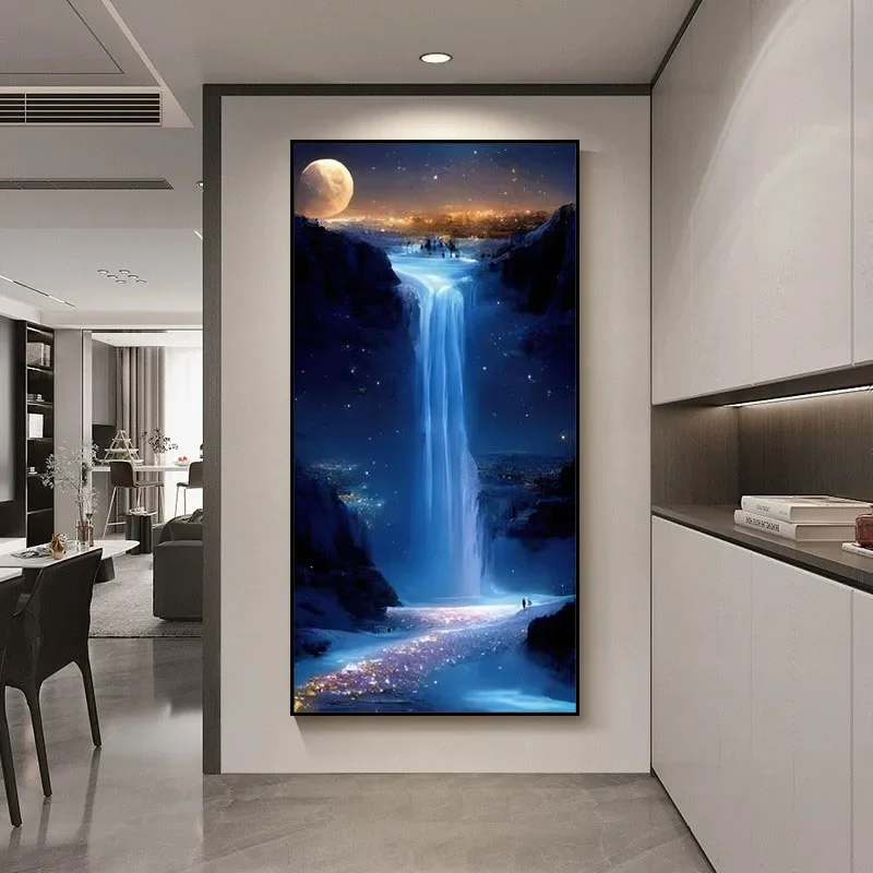 Light Luxury LED Abstract Crystal Porcelain Vertical Mural Light | Entrance/Corridor End Illuminated Painting Decor