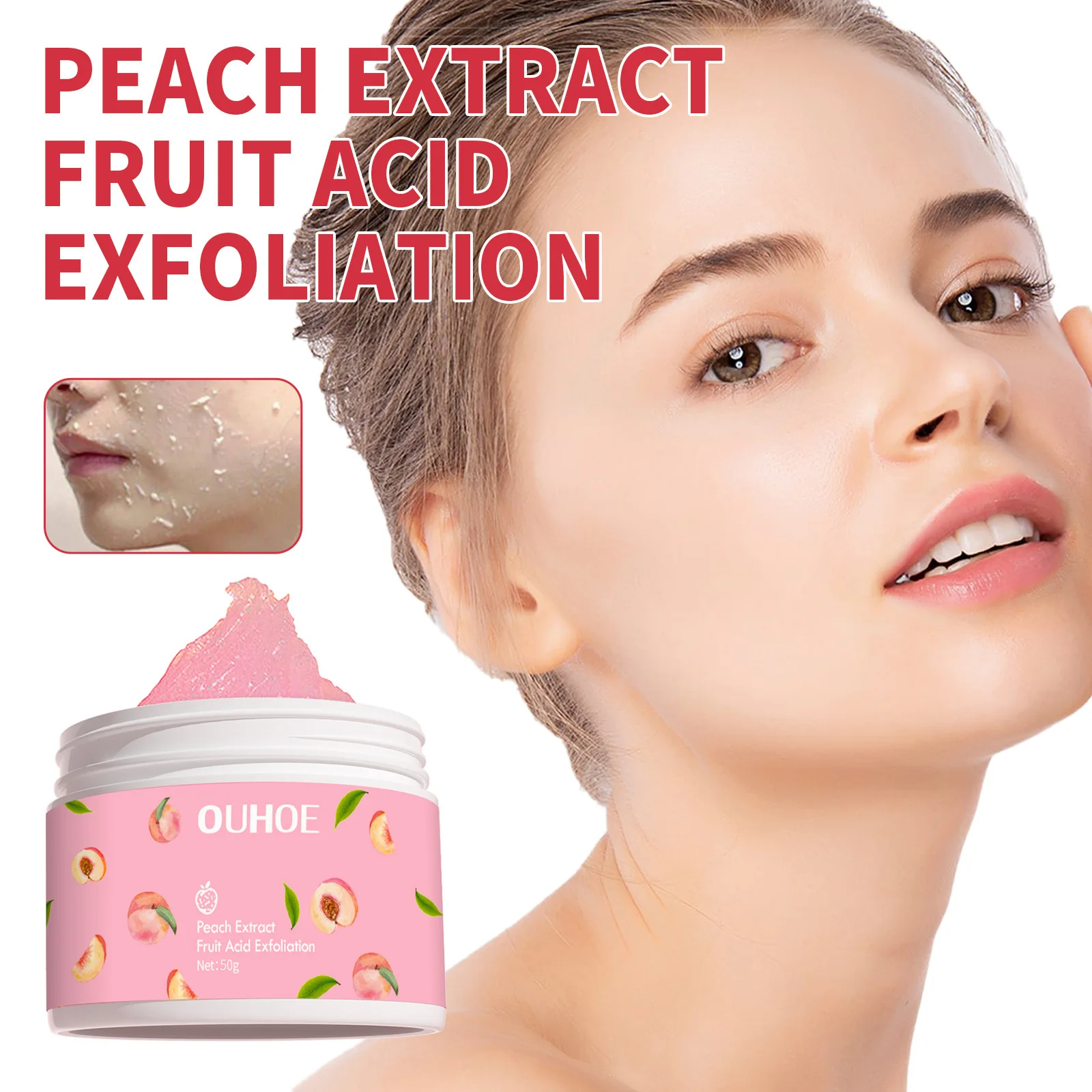 Exfoliación iluminadora, extracto de melocotón, limpieza profunda, elimina la piel muerta, purificador de poros, nutritivo, mejora la embotamiento, exfoliante blanqueador