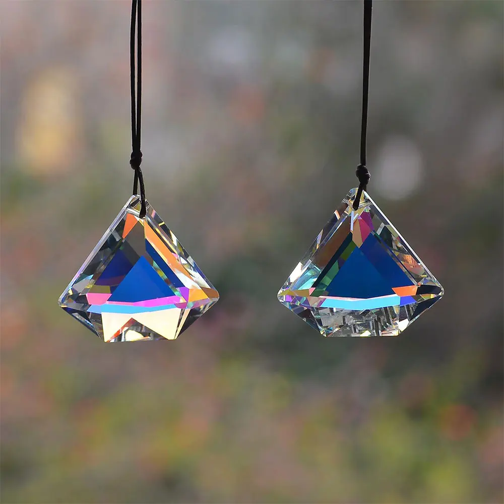 2 Stück Diamantförmige Kristall-Lichtfänger-Prismen, Regenbogenmacher für Fenster, Balkon, Küche, Gartendekoration – Detail 5