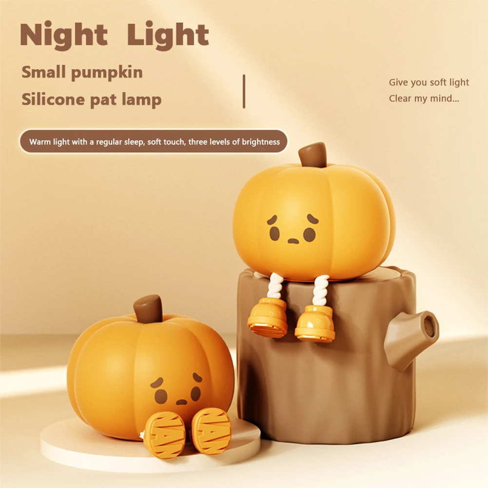 Kids Cute Silicone Pumpkin Night Light Rechargeable Nursery Pumpkin Nightlight Dimmable Touch Lamp With Timer For Bedroom Decor