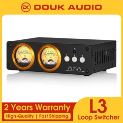Douk Audio L3 3 Channel Stereo Audio Loop Switcher with VU Meter 1-IN-3-OUT RCA Selector BOX 3-IN-1-OUT Audio Switcher