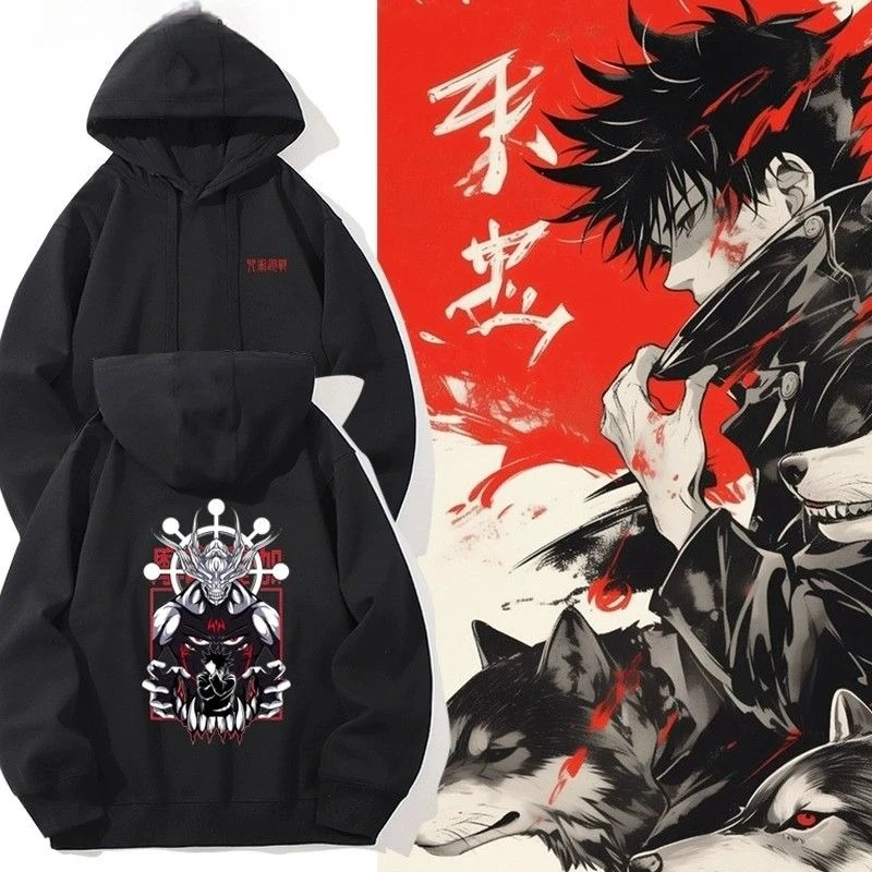 

Bandai Genuine Spell Back To War Черный Huiyu Dog Hun Принт Осенние новые мужские и женские толстовки с капюшоном Теплая спортивная куртка больших размеров