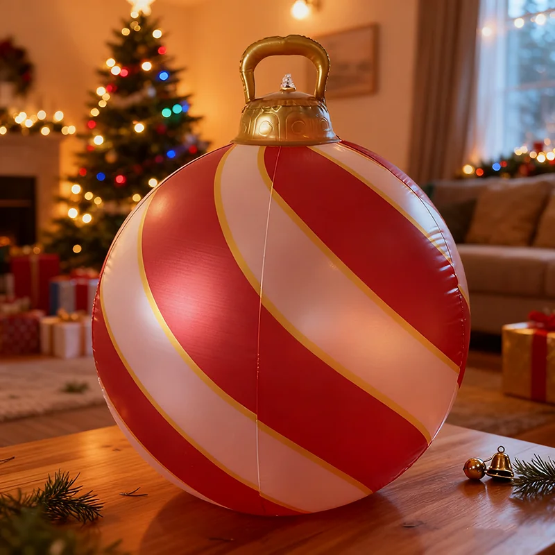Boule gonflable de noël décorée, 24 pouces, boules de noël gonflables, ornements d'arbre de noël géants, décorations de cour gonflable en Pvc