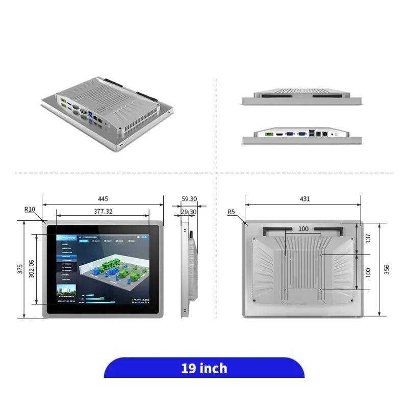 10 12 15 17 19 Inch RS485/RS232 All in One Industrial Pc Embedded Wall Mounted Capacitive Touch Screen  Industrial Panel Pc