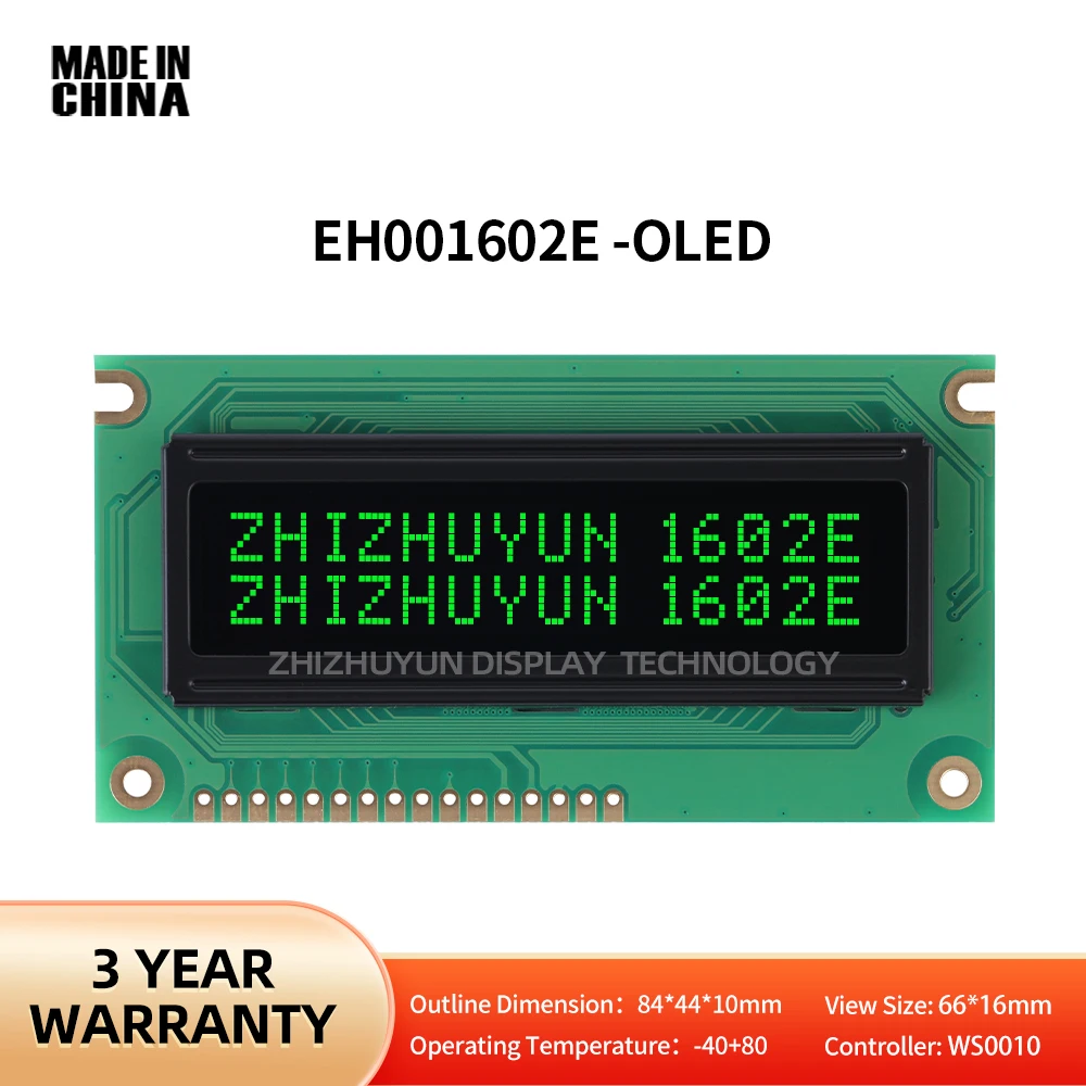 

Manufacturer EH001602E 16 * 2 Character LCD Module Display LCM Screen Black Film Green Letter Working Temperature -40+80