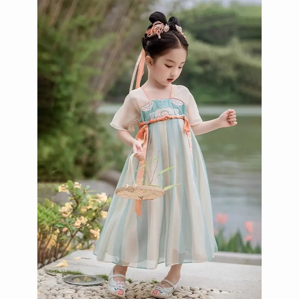 

Hanfu Girl 2024 New Summer Short Sleeve Dress Children Chinese Style Dress Female Treasure Ancient Style