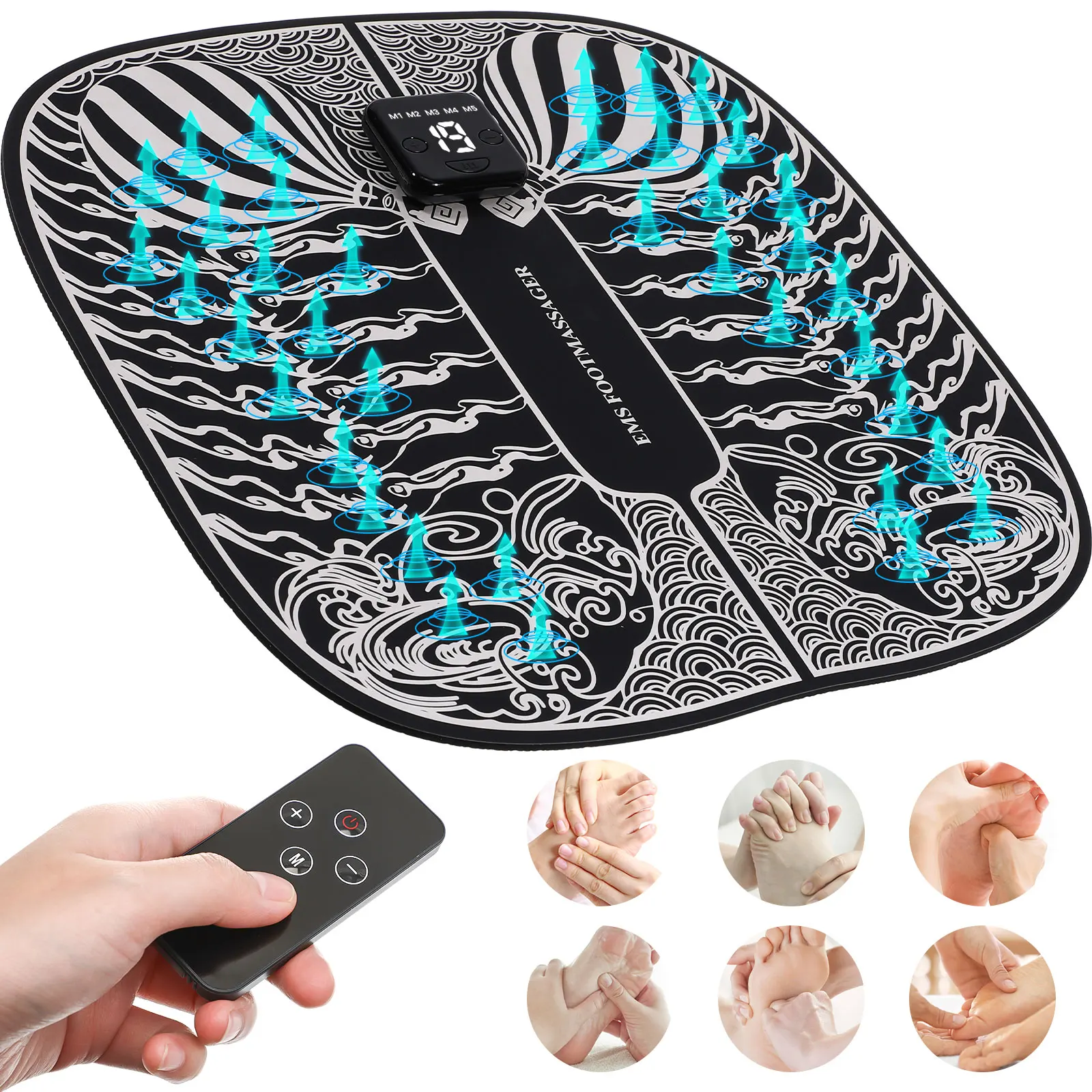 

Foot Massage Mat Folding Portable Rechargeable Foot Massager Pad Remote Control Adjustable Intensity Pulse Stimulation Electric
