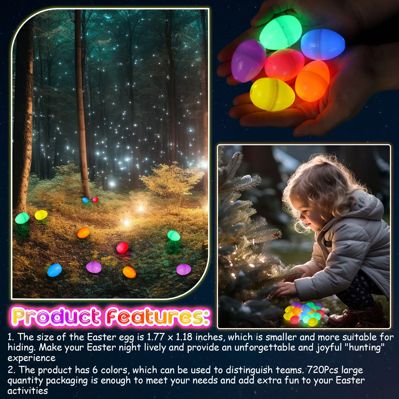 Ensemble d'œufs de pâques avec Mini bâtons lumineux pour enfants, panier qui brille dans la nuit, remplissage, cadeau, jeu de chasse, fête, 100 à 300