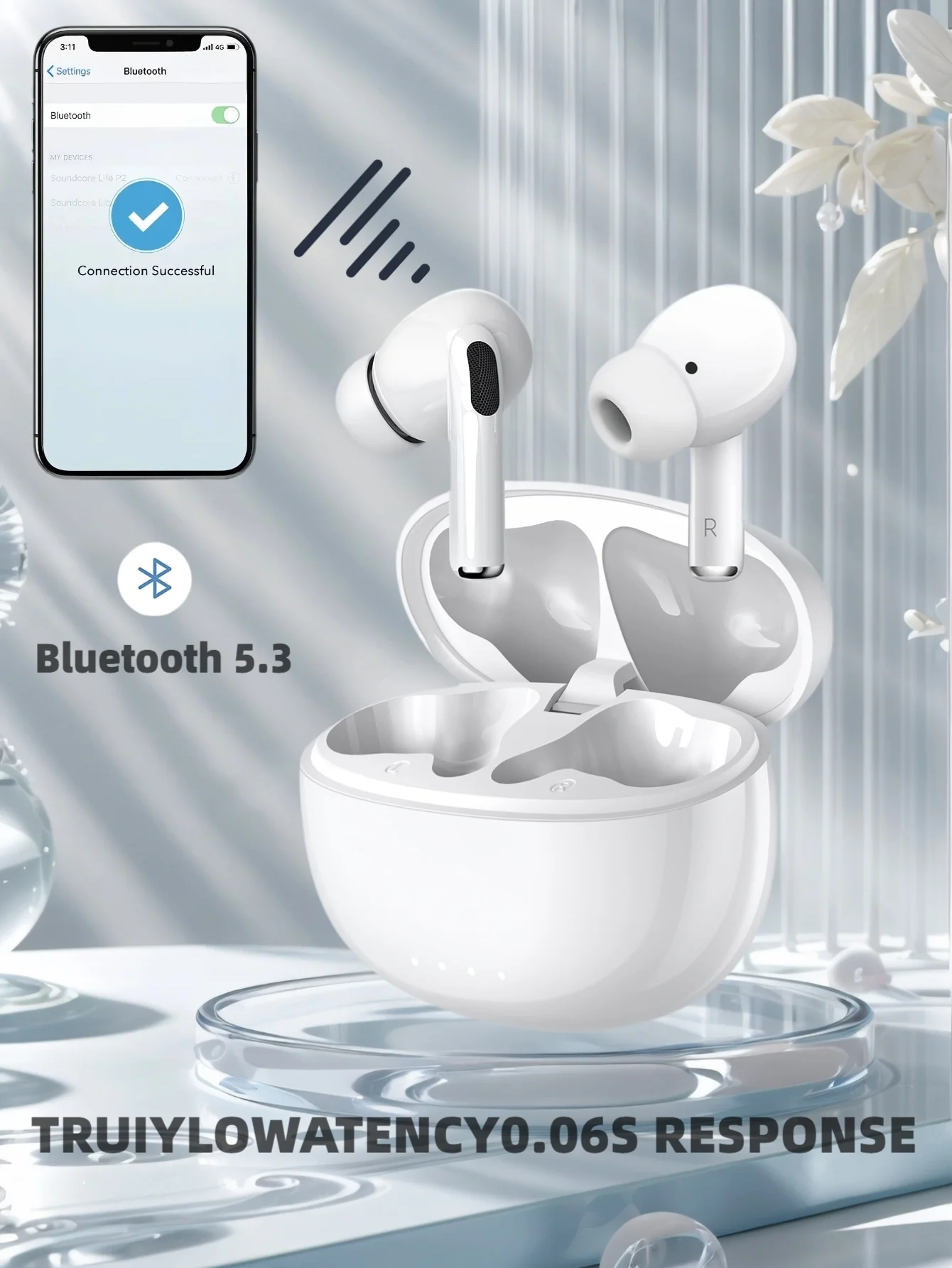 TWS سماعة لاسلكية تعمل بالبلوتوث 5.3 سماعة رأس مع ميكروفون مقاوم للماء سماعات رياضية للحد من الضوضاء سماعات أذن