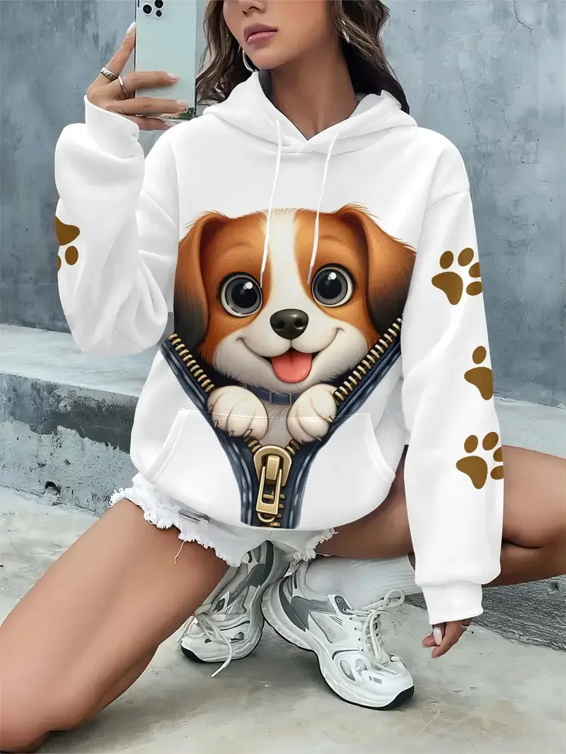 الخريف لطيف القط الكلب هوديس الحيوان ثلاثية الأبعاد طباعة المرأة موضة قمصان سويت شيرت بقلنسوة البلوز Y2K القمم رياضية للجنسين معطف الملابس #3
