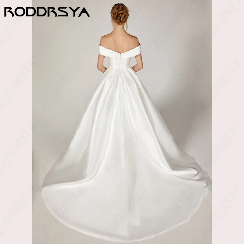 RODDRSYA-vestidos de novia sencillos y suaves de satén, elegantes vestidos de novia de Arabia Saudita con cuello en V y hombros descubiertos, 2024 vestidos de novia sencillos y suaves de satén, elegantes vestidos de no