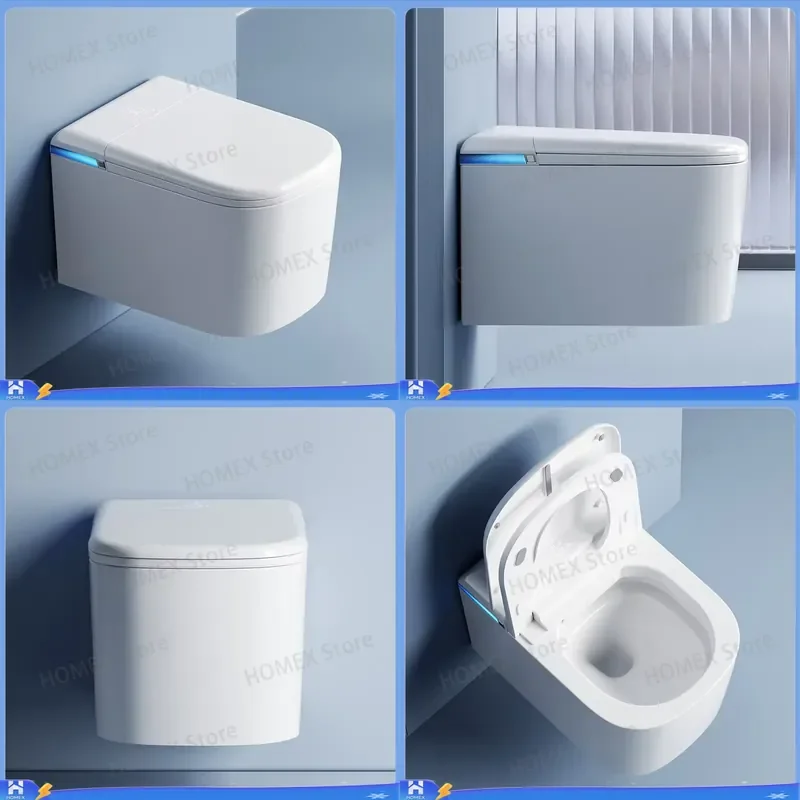Wall Mounted Smart Toilet Bidet Siphon Flush Hidden Tank Remote Control Extended Seat Modern Bathroom Fixture Apartment WC