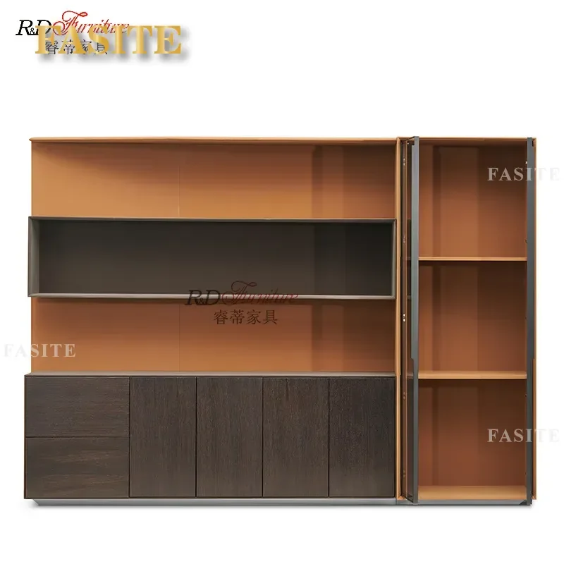For Modern Simple Leather Art File Cabinet Office Floor Storage Locker Living Room Wine Glass Display Cabinet Background