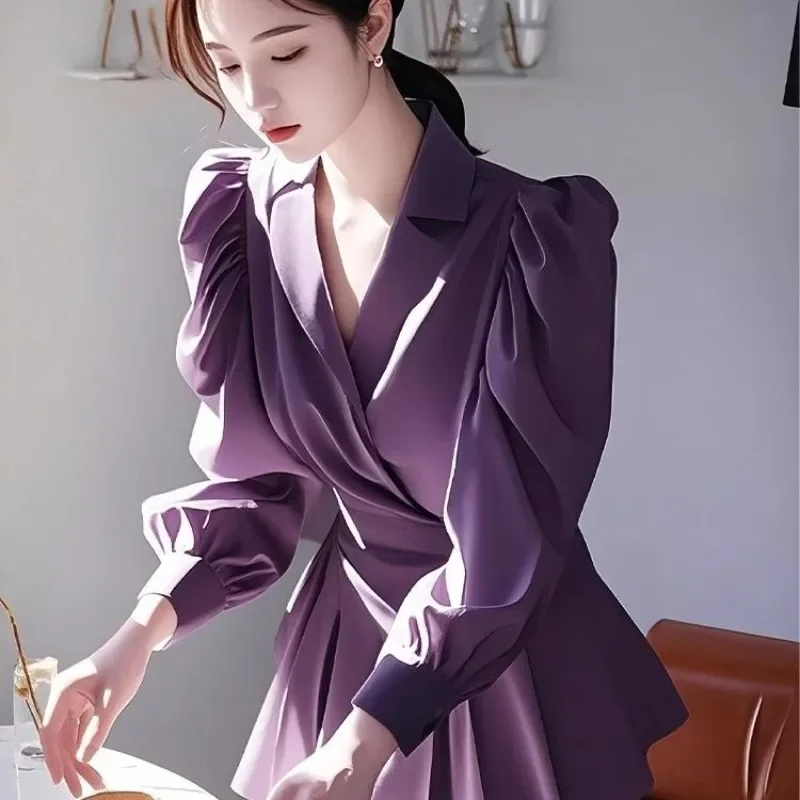 여성 로열 시스터 패션 슈퍼 멋진 캐주얼 웨이스트 탑 2026 봄 신상 소금빛 은은한 성숙한 분위기 출퇴근 셔츠