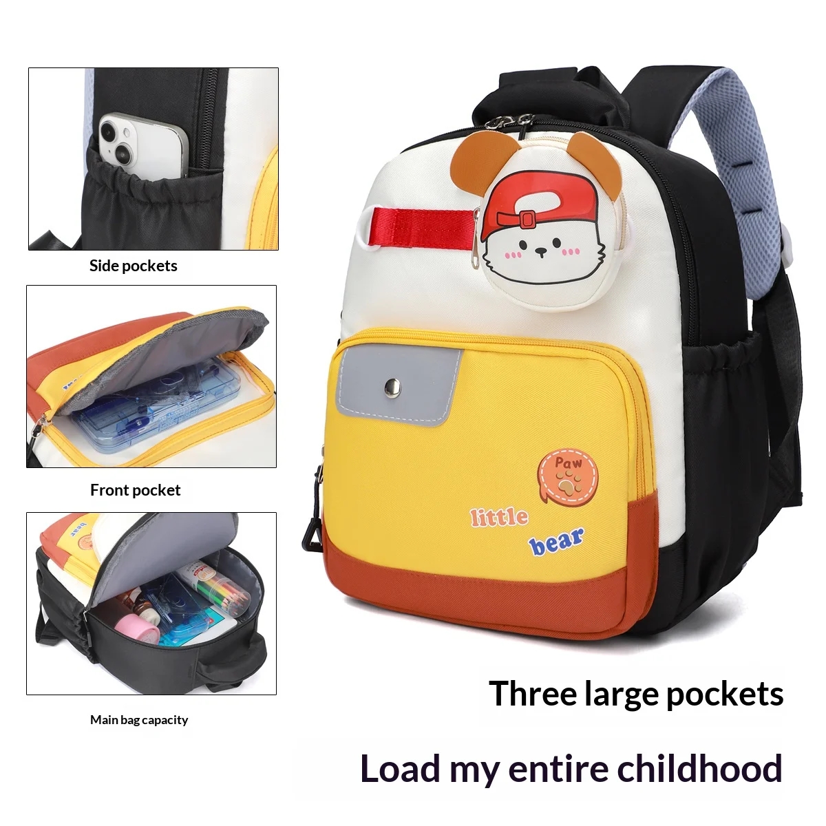 New style children's backpack, student backpack, unisex, with load-reducing strap and bag, cute double-shoulder backpack