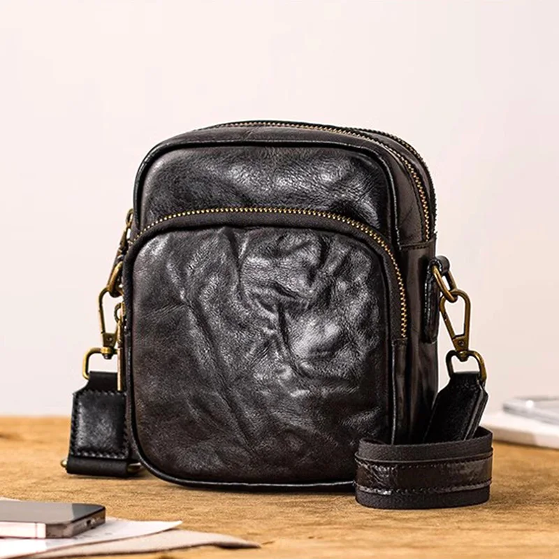 

AETOO Men's simple commuter crossbody phone bag leather mini bag cowhide small body bag casual vertical shoulder bag women