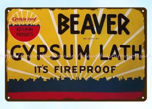 man cave home kitchen wall art BEAVER GYPSUM lath metal tin sign