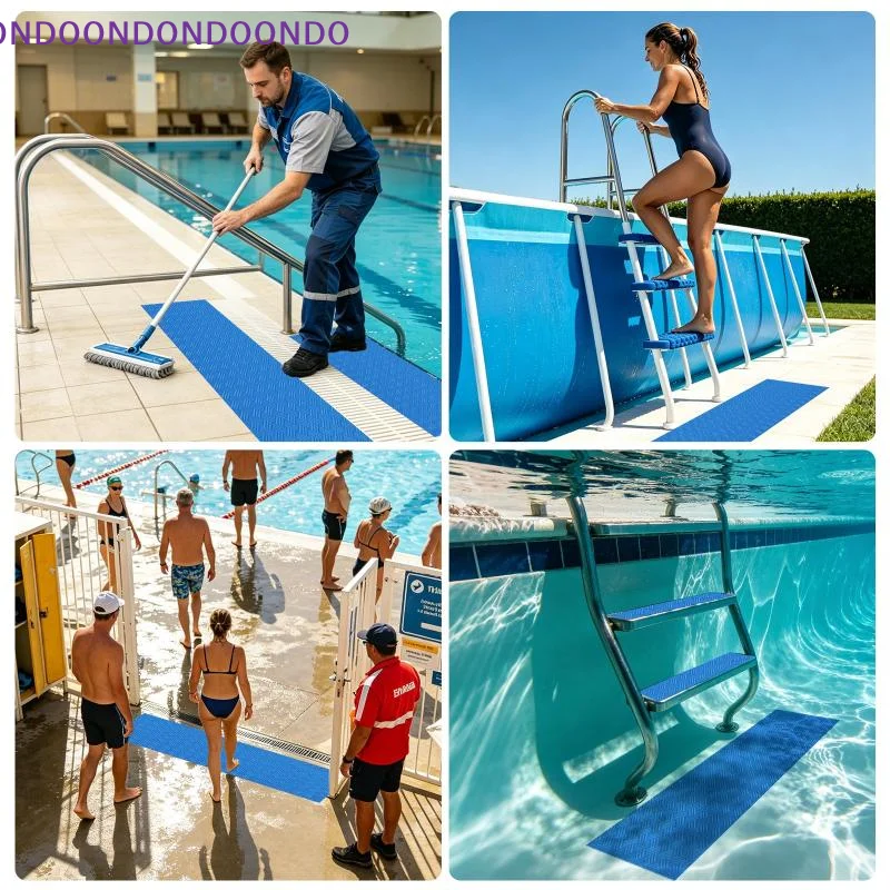 Swimming Pool Ladder Mat Non Slip Soft PVC Step Pad 35.4x9 Inch Blue Reduce Foot Fatigue for Pool Entry Exit Use