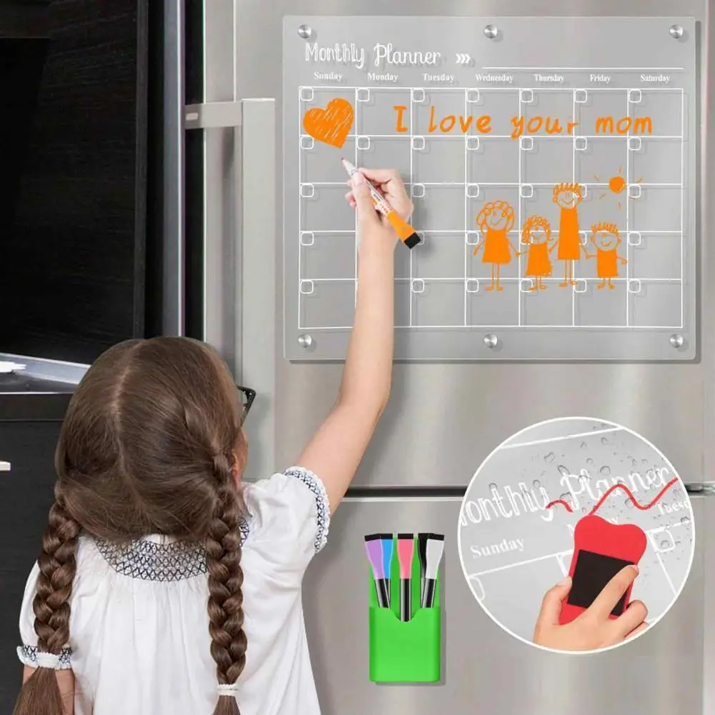 3 Pcs Acrylic Magnetic Dry Erase Board for Fridge, Planner Whiteboard, to Do List Notepad Memo White Board with 7 Markers