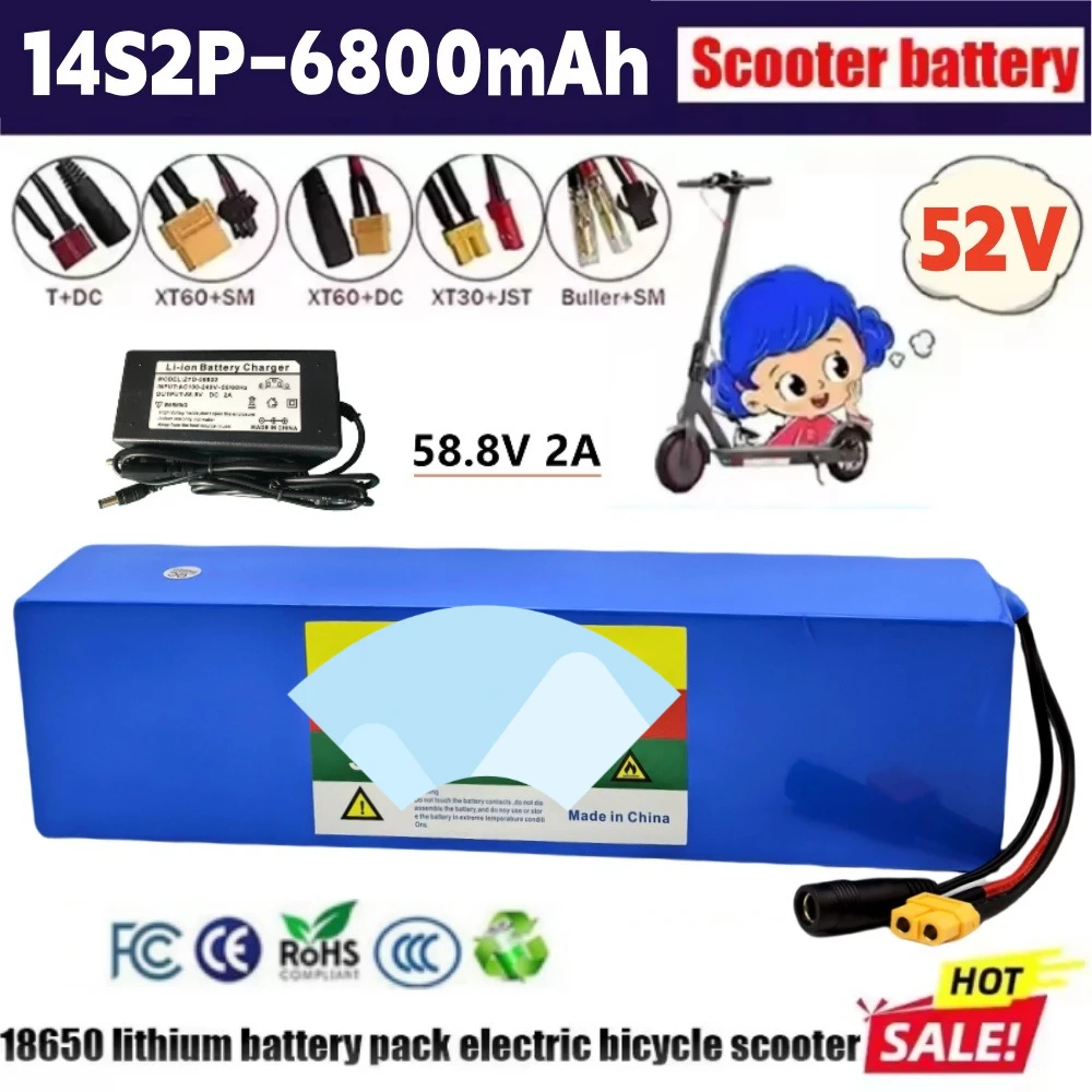 

100% new original 52V 6.8AH 14S2P lithium battery 52V 6800mAh high capacity 1000W For lectric scooter battery built in BMS