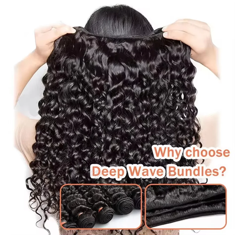 Deep Wave 100% Human Hair Bundles 34 36 38 Inch Curly 3/4 pcs Bundles Human Hair 12A Unprocessed Brazilian Virgin Hair