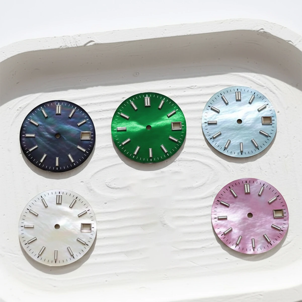28.5mm No Logo Colorful Mother Of Pearl Watch Dial Blue Lume For Seiko NH35/36 Automatic Movement Case Durable Modding Parts