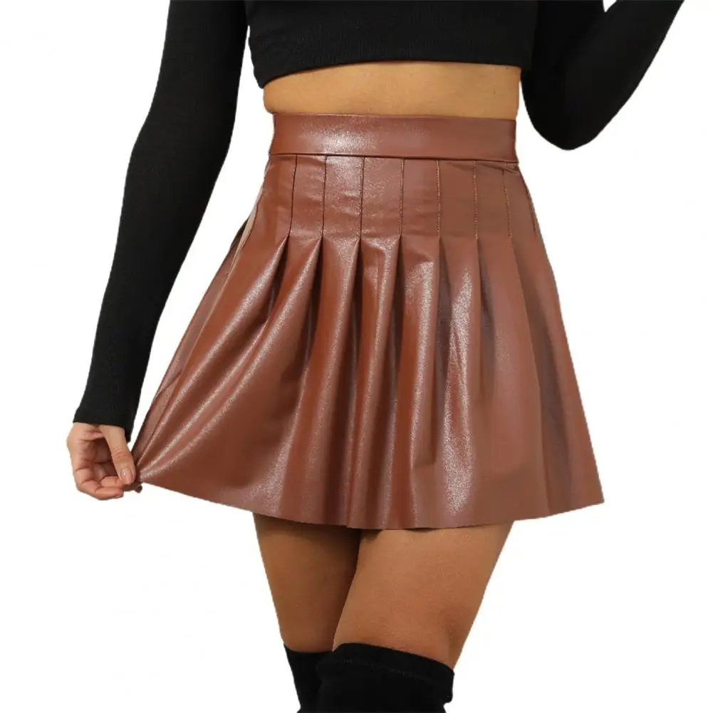 

High Waist Faux Leather Skirt Women Summer 2023 School Short Skirt Mini Pleated Skirts Club