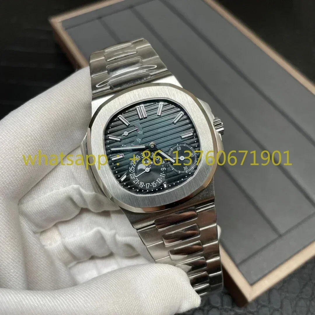 Luxury New Men Automatic Mechanical Power Reserve Watch Nautilus 5712 Calendar Lunar Image Energy Storage Display Transparent