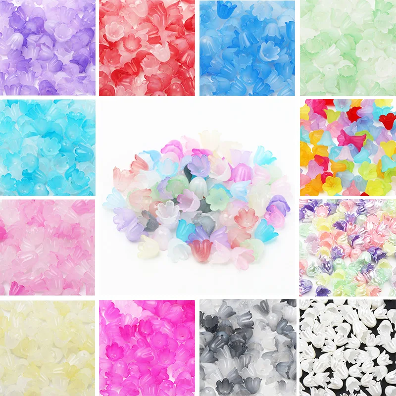 100PCS 9X11MM Imitation Pearl Material Flower Shape Beads For Handmade Crafts Jewelry Decoration Making Acrylic Stamen Beads