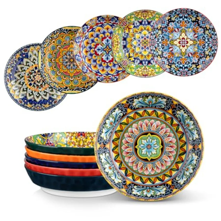 

32 Oz Pasta Bowls Sets of 6, Ceramic Large Colorful Salad Serving Bowls for Kitchen, Dishwasher and Microwave Safe, Soup Pasta